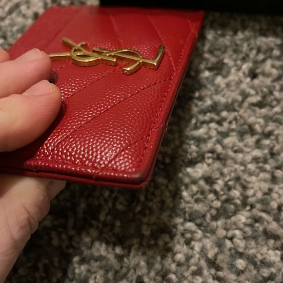 YSL Monogram Matelasse Leather Card Case in Red - Picture 9 of 9
